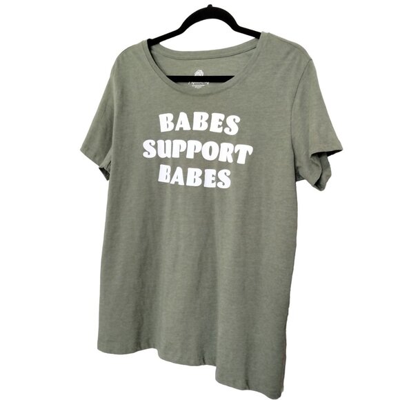 PositiviTees Plus Size 2X Graphic T-Shirt Babes Support Babes Sage Green - Picture 3 of 5